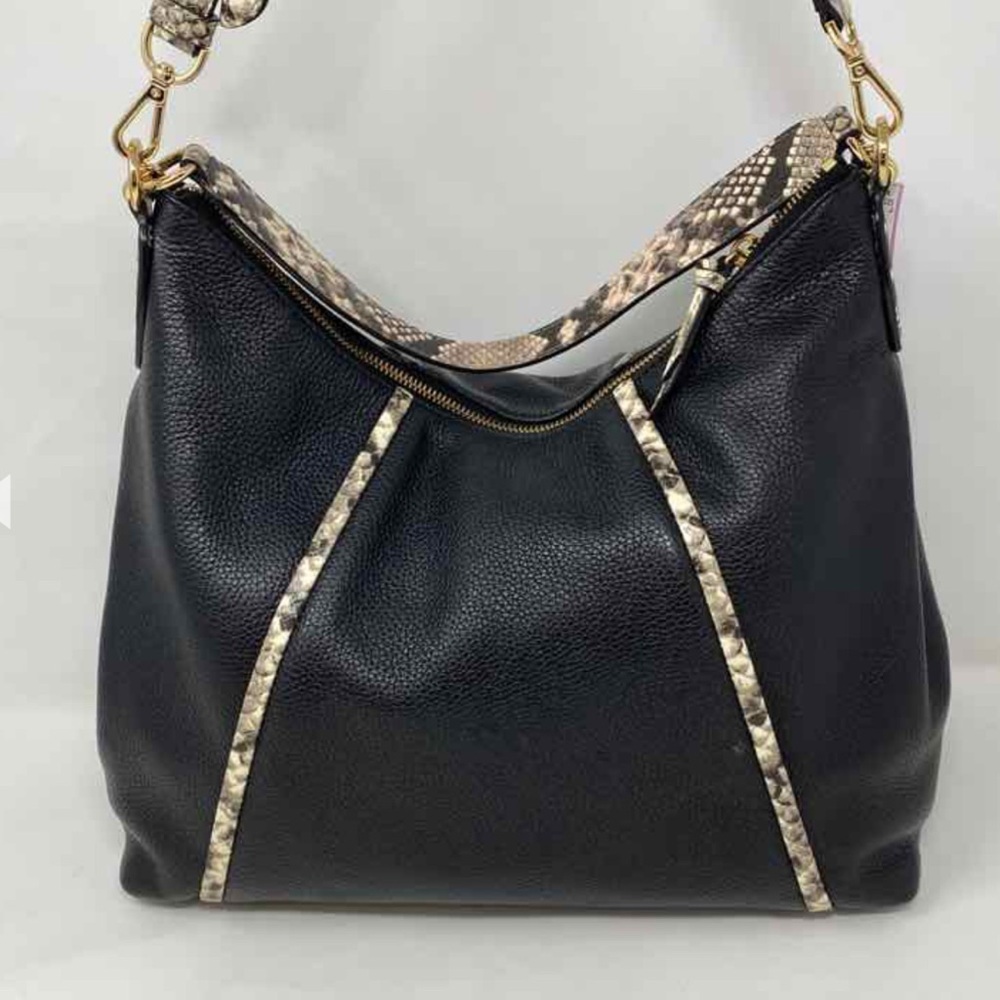 Michael Kors Couture Black Pebble Leather With Snake Print Hobo Bag - Picture 3 of 5